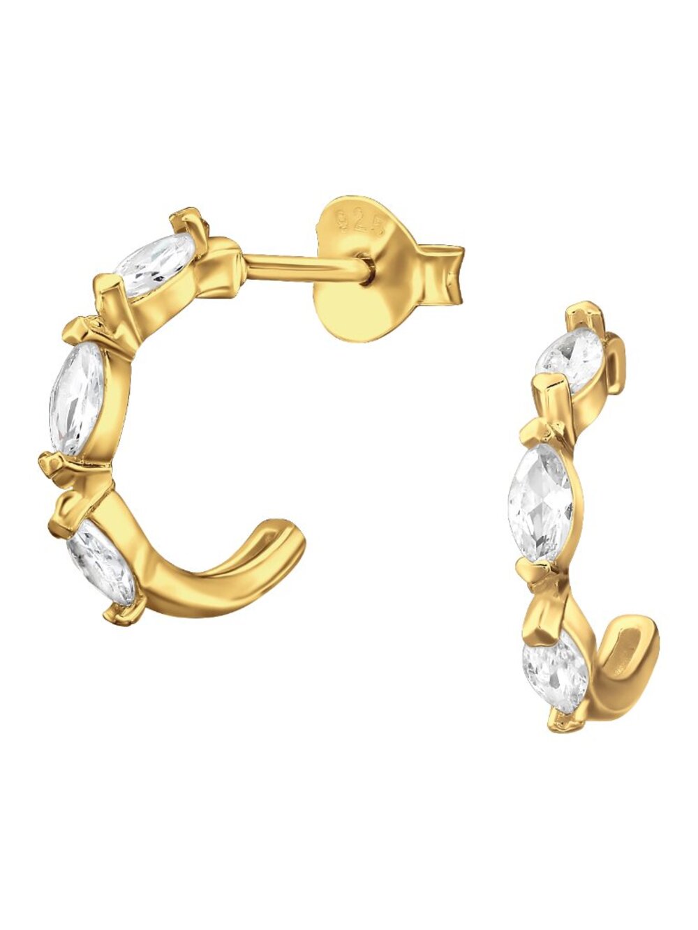 14K Gold Vermeil Marquise Shaped Ear Studs